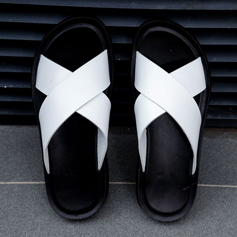 Cross Straps Mens Slide Sandals