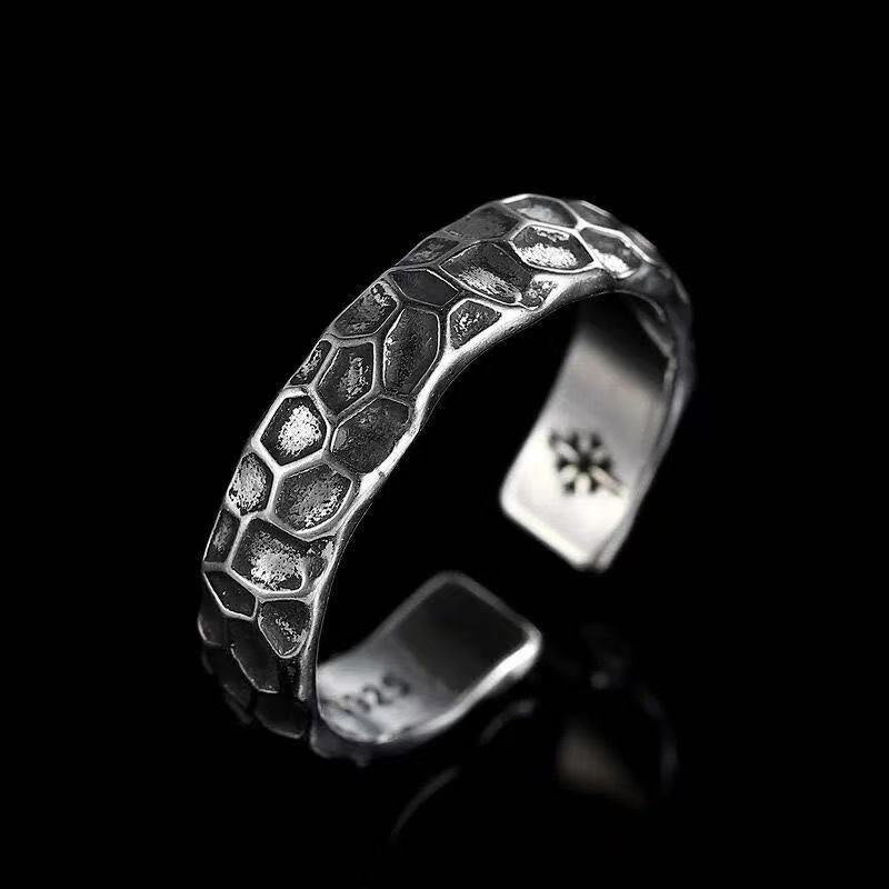 Oxidised Hammered Silver Adjustable men's Ring