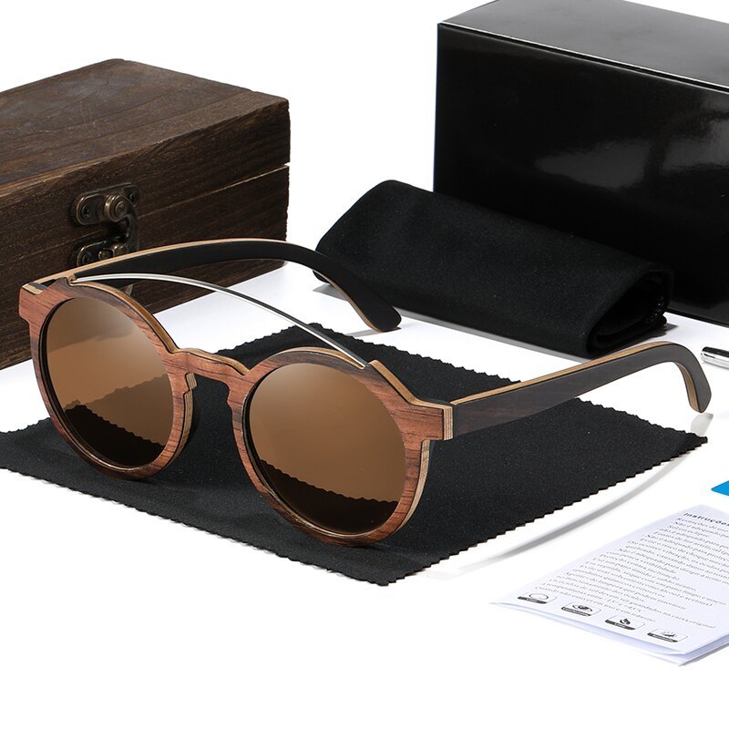 Handmade Walnut Frame Ultra Light Metal Bridge Polarized Sunglasses