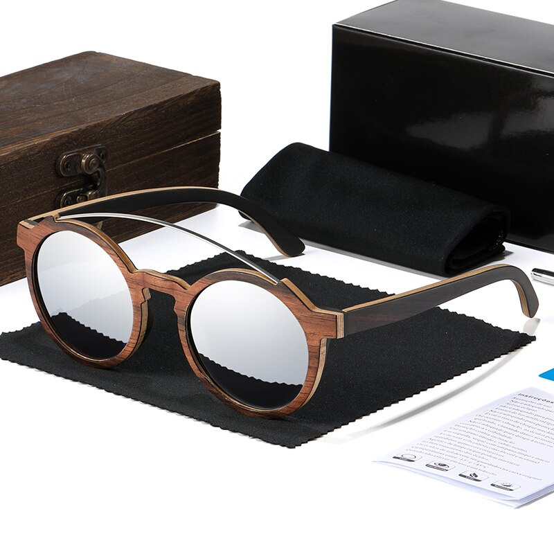 Handmade Walnut Frame Ultra Light Metal Bridge Polarized Sunglasses