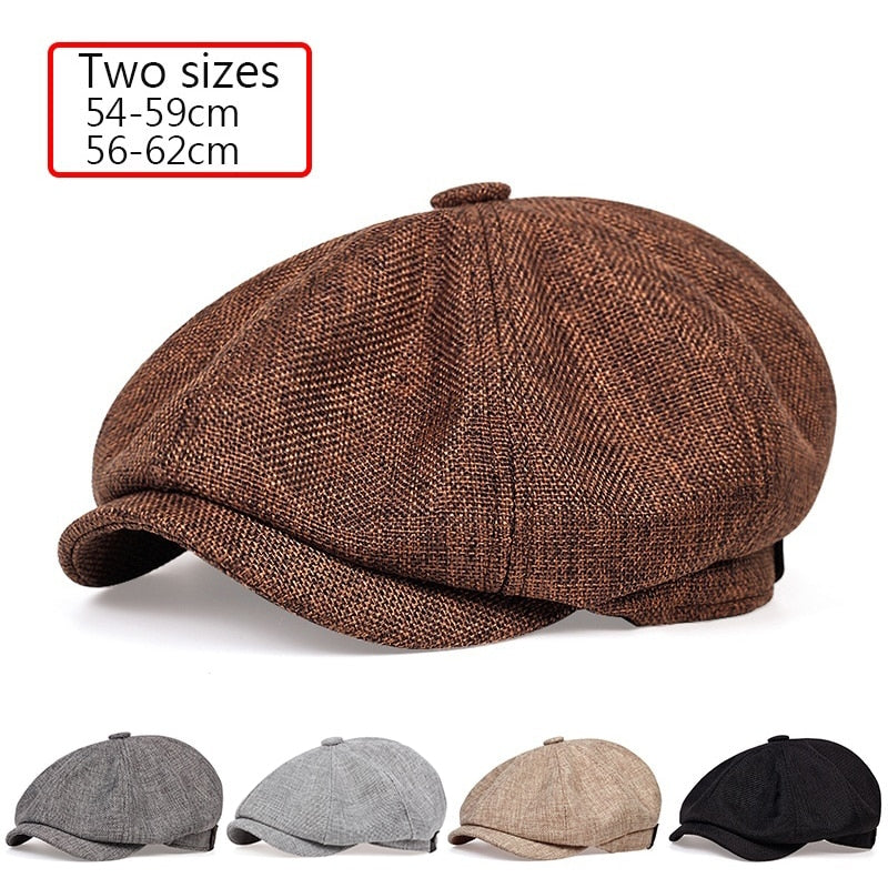 Brown English Flat Cap style hat Panels with twin stitching Classic top fabric-covered button