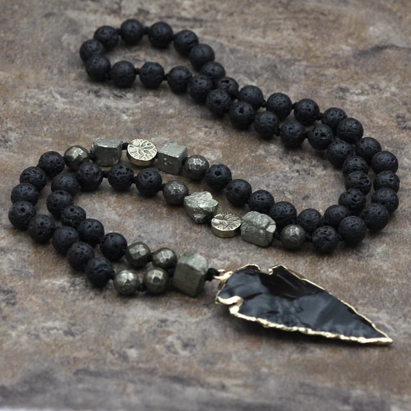 Natural Lava Stone Necklace with Arrow Pendant Necklace