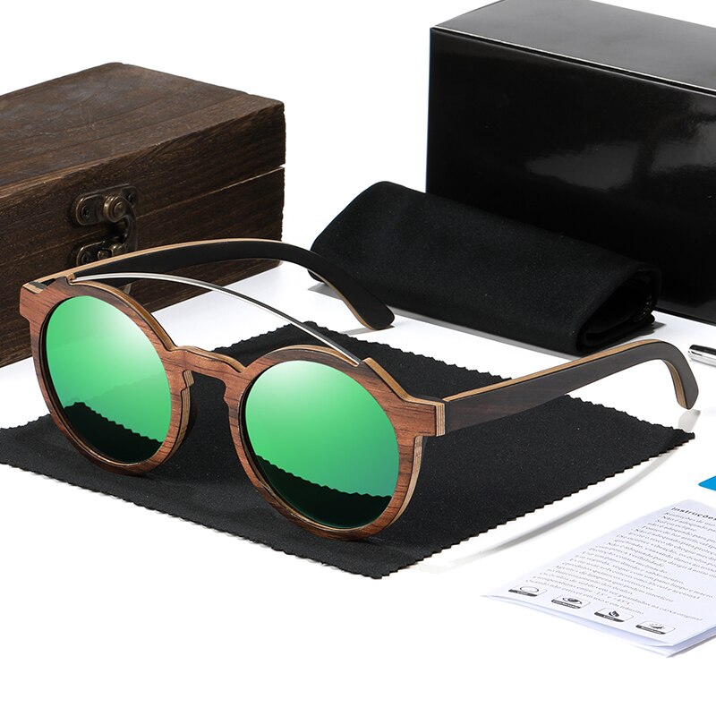 Handmade Walnut Frame Ultra Light Metal Bridge Polarized Sunglasses