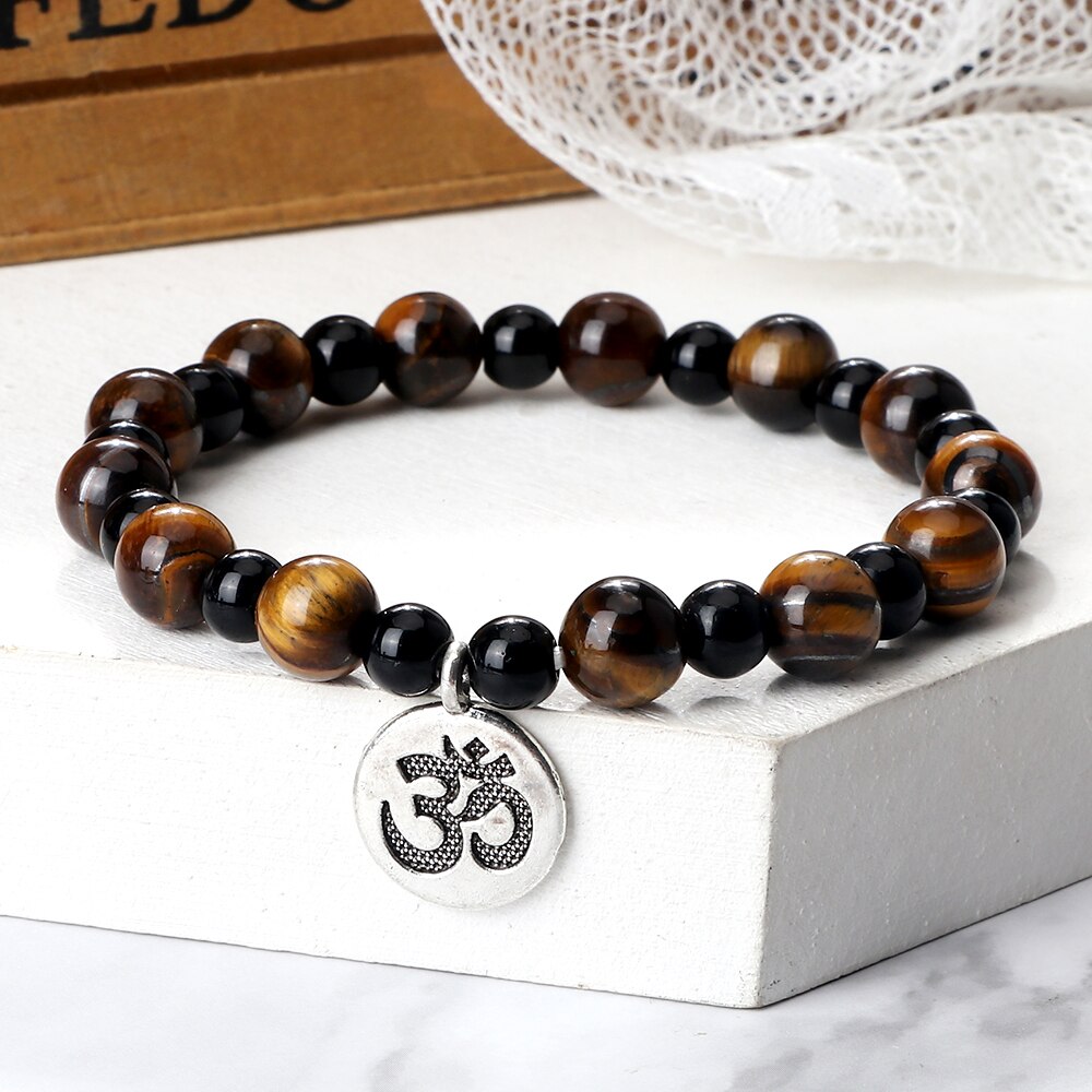 Om Symbol Pendant Beaded Bracelet