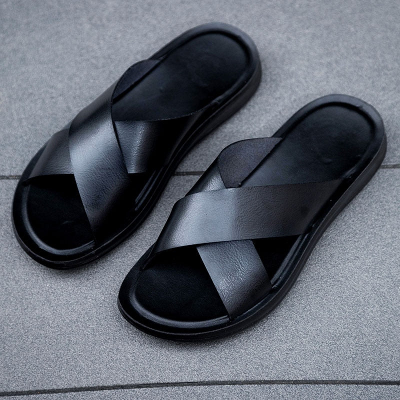 Cross Straps Mens Slide Sandals