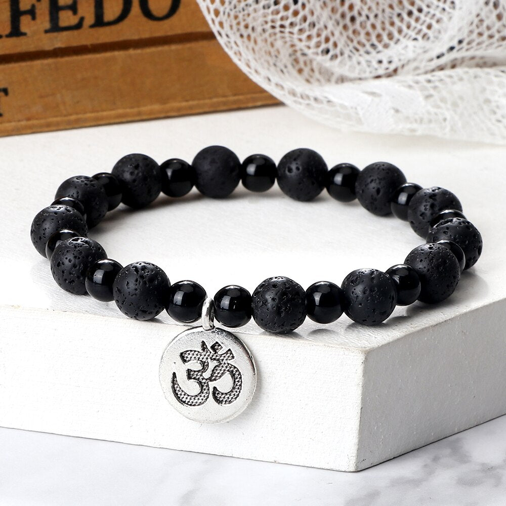 Om Symbol Pendant Beaded Bracelet