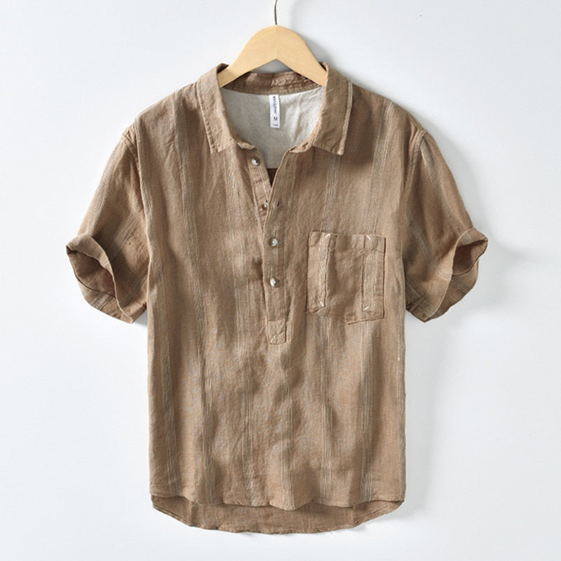 Brown Short sleeve top with single front pocket