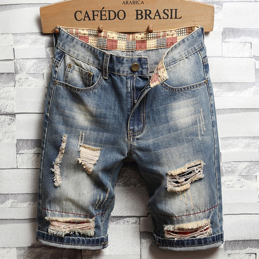 Ripped Slim Denim Mens Shorts