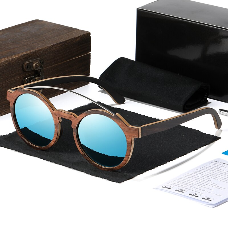 Handmade Walnut Frame Ultra Light Metal Bridge Polarized Sunglasses