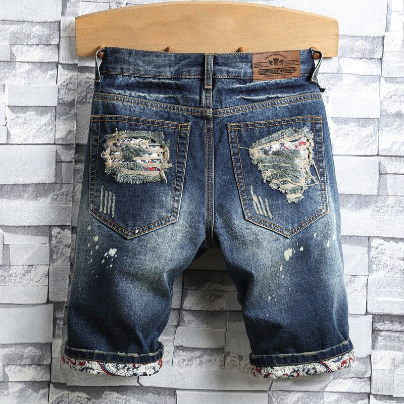 Ripped Slim Denim Mens Shorts