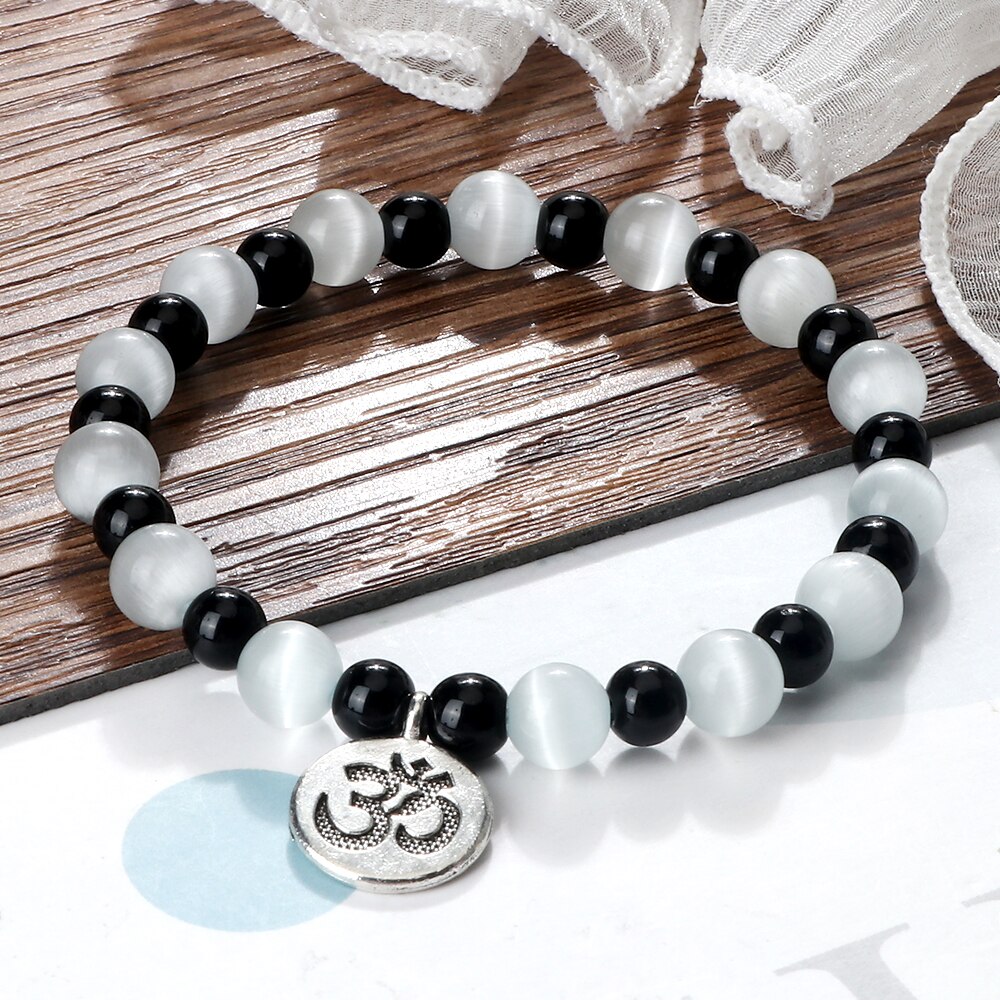 Om Symbol Pendant Beaded Bracelet