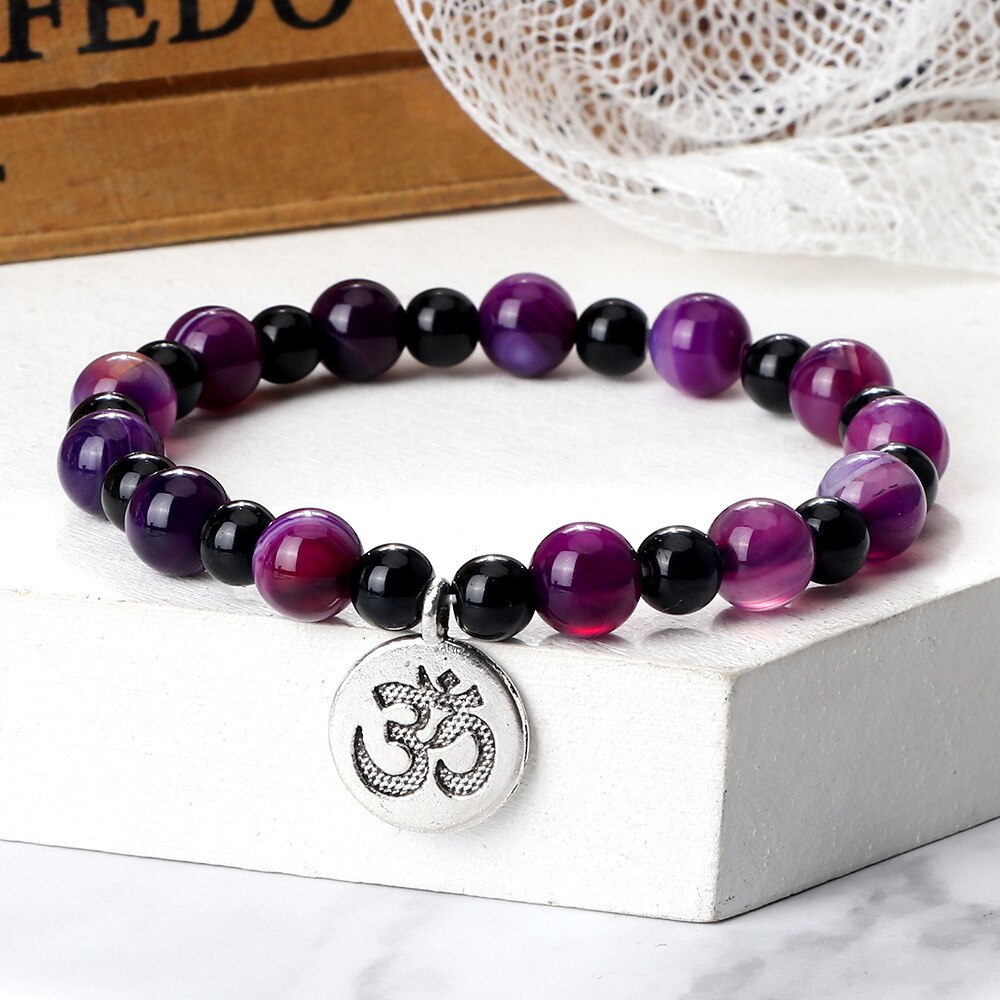 Om Symbol Pendant Beaded Bracelet