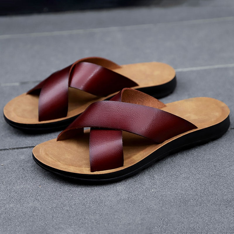 Cross Straps Mens Slide Sandals