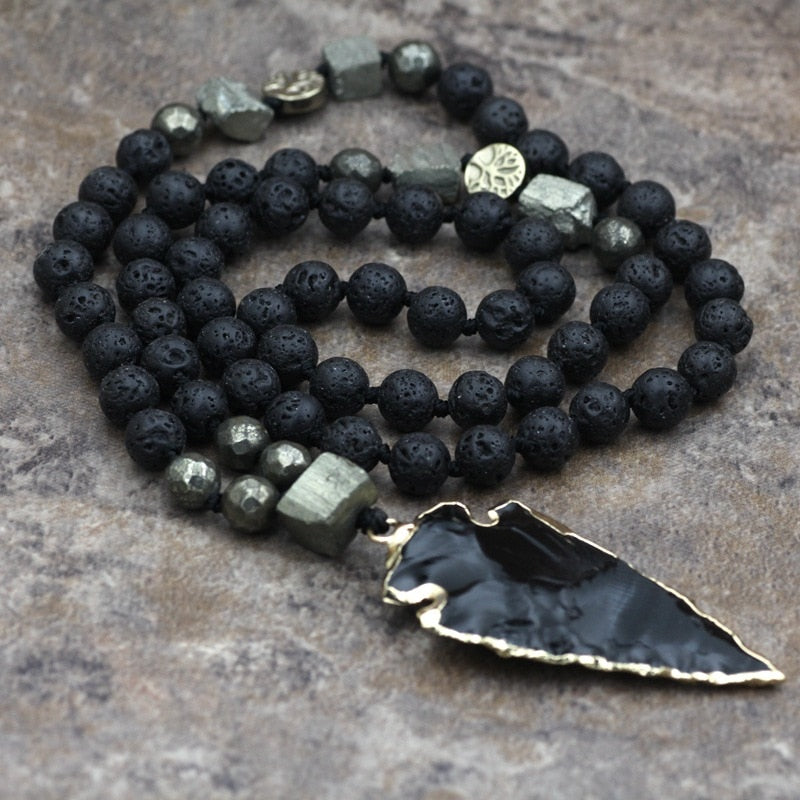 Natural Lava Stone Necklace with Arrow Pendant Necklace