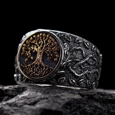 Two-Tone Stainless Tree of Life Ring