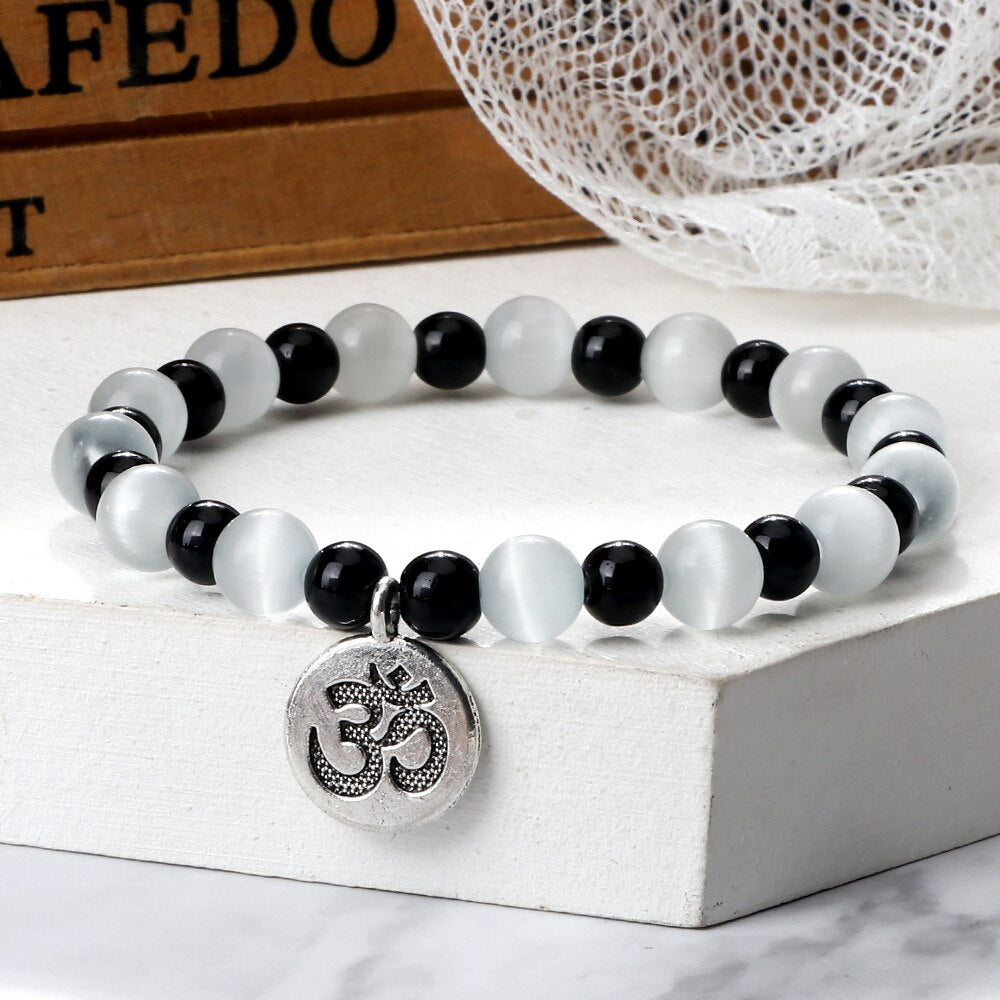 Om Symbol Pendant Beaded Bracelet