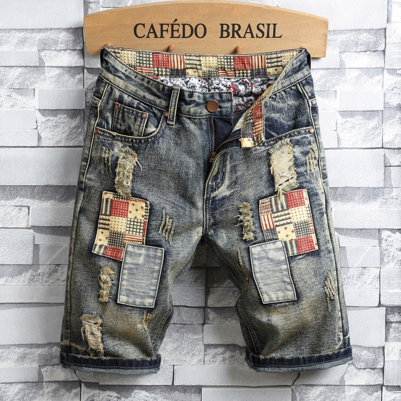 Ripped Slim Denim Mens Shorts